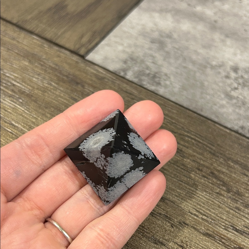 Snowflake Obsidian Pyramid Crystal - Black with Gray Snow Patterns - Picture 6 of 9